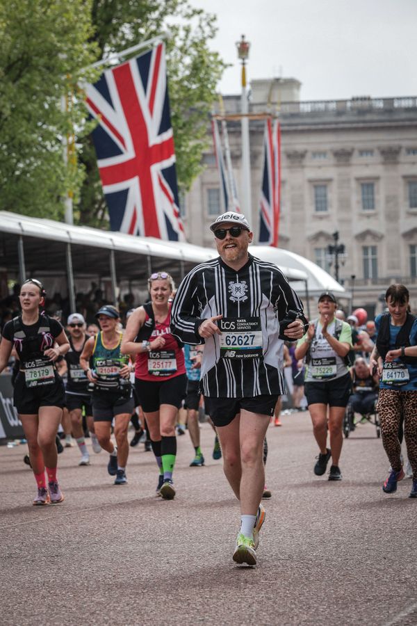 Me running the 2025 London Marathon